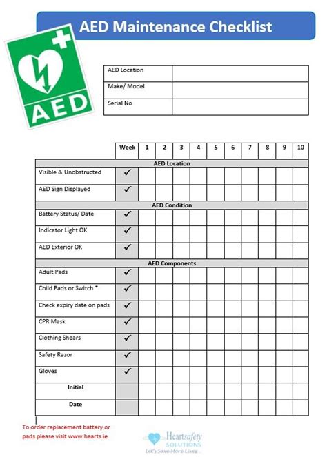 Printable Aed Monthly Checklist